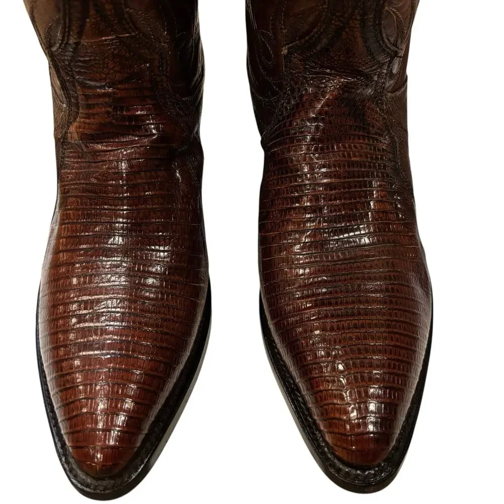 Vintage 1996 Dan Post Teju Lizard Cowboy Boots Brown Mens 6 Wide | W 7. 5-8 EUC!